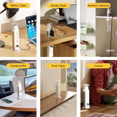 Elevate Your Charging Station with the Kungfuking Retractable Pop Up Outlet Socket – Versatile Power Hub Featuring 3 US Plugs & 2 USB Ports for Kitchen Counters, Conference Rooms, and Office Spaces, Sleek Black Design for Modern Aesthetics, Efficient Charging & Clutter-Free Organization