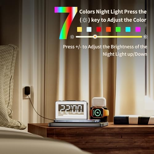 Revolutionize Your Charging Routine with the 7-in-1 Wireless Fast Charging Station – All-in-One Alarm Clock Dock for i Phone, Samsung Galaxy, Apple Watch & Air Pods – Enhanced Speed, Sleek Design, and Safety Features for Ultimate Convenience