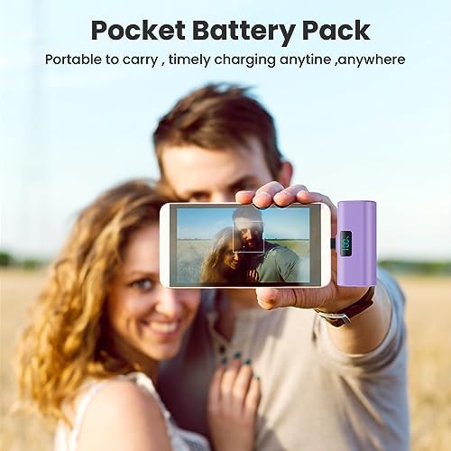 Compact 5200 m Ah Power Bank with Built-In USB-C for i Phone 15 and Samsung Devices – Fast Charging, LCD Display, Lightweight Red Design for On-the-Go Convenience and Enhanced Compatibility