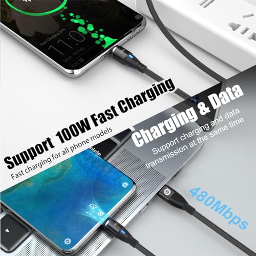 Revolutionary 3-in-1 Magnetic Charging Cable – Fast Charge 2 Pack (6 FT) with PD100 W Technology for Ultimate Device Compatibility – Durable Nylon Braided USB-C & Micro USB Charger for Android, i Pad Pro, and Mac Book Pro (Sleek Black Design) – Effortless Magnetic Connection for Enhanced Charging Speed and Port Protection