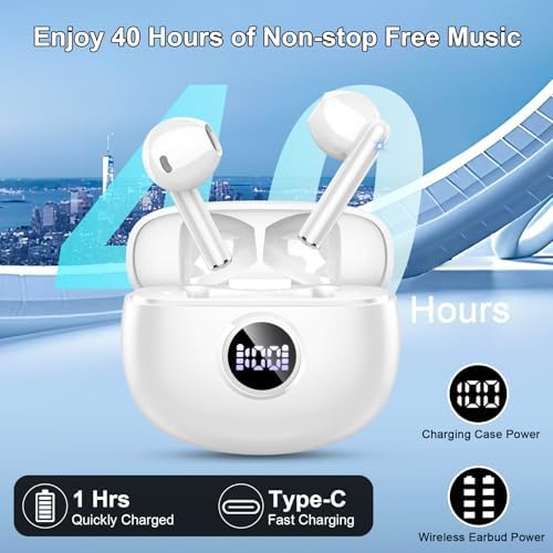 Premium Wireless Earbuds with 40-Hour Battery Life | IPX7 Waterproof, Advanced Noise Cancelling, Hi-Fi Sound for Music Lovers and Active Lifestyles | Seamless Connectivity with Android & i OS Devices