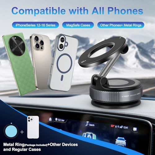 Nano Gel Vacuum Magnetic Suction Phone Holder, Foldable and Retractable Hands-Free Suction Cup Phone Mount for Car/Gym/Mirror/Smooth Surface, Compatible with iPhone and Android (Gel Black) – Enhanced Compatibility and Speed