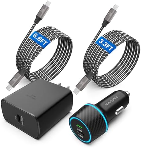 Dual 45 W USB-C Fast Charger Pack with 10 FT & 6.6 FT Type C Cables – Ultimate Compatibility for Galaxy S24 Ultra/S23/S22/Note 10+/Tab S9 – Super Speed PPS Technology for Efficient Home & Car Charging