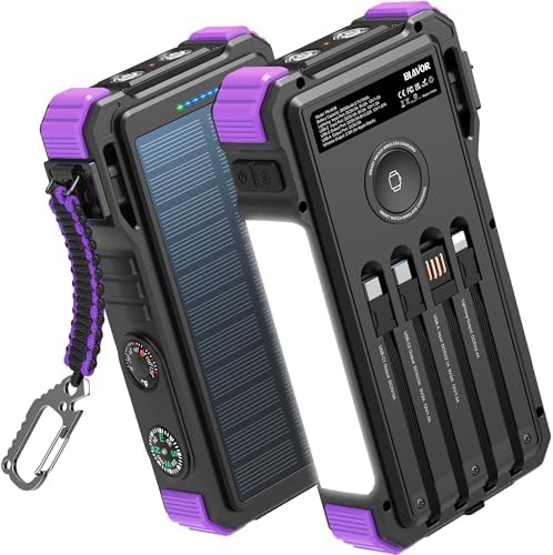 Ultimate BLAVOR 20,000 m Ah Solar Power Bank with Built-in Cables – 20 W Fast Charging Multi-Device Charger for i Phone 11-16, i Pad, Samsung, and Apple Watch – Versatile Outdoor Accessory with Flashlight and Camping Light for Adventurers