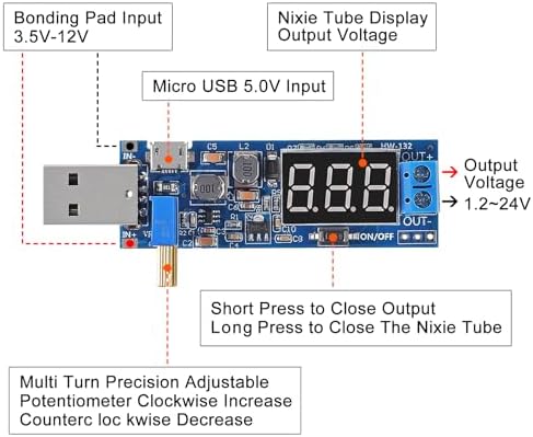 Versatile 6-Piece USB DC-DC Adjustable Power Supply Module – Efficient Step Up/Down Voltage Converter (1.2 V to 24 V) with Enhanced Compatibility for 3.5 V to 12 V Inputs – Optimal Boost Buck Converter for Electronics Projects and DIY Applications