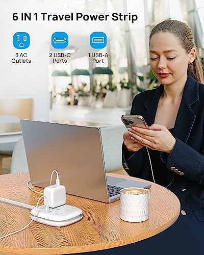 Ultimate Travel Power Strip with Fast Charging USB-C, 3 Spacious Outlets, and 2.6 FT Cord – Perfect for Hotels, Cruise Ships & On-the-Go Power Needs – Compact & Lightweight Design for Effortless Portability and Enhanced Device Compatibility