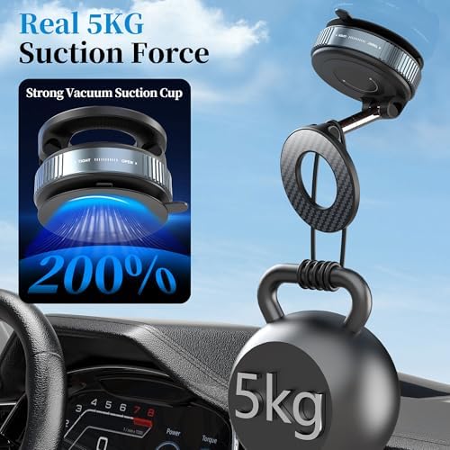PlusAcc Vacuum Magnetic Phone Holder for Car – Suction Cup Phone Mount 360° Rotatable Foldable Portable Strong Magnet Stand for iPhone 16/15/14/13 in Gym, Mirror, Smooth Surface, All Vehicles – Enhanced Compatibility and Speed