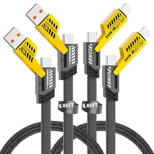 Ultimate 4-in-1 Fast Charging Cable Set – 6.65 Ft Braided Multi-Device Charger for USB C, USB A & Lightning – 65 W High-Speed Data Transfer with Enhanced Durability for i Phone, i Pad & More