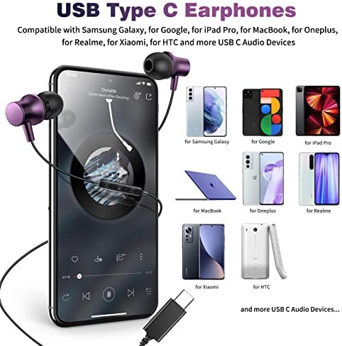 COOYA Premium USB C Wired Earbuds: Superior Noise-Canceling In-Ear Headphones with Magnetic Bass & Built-In Mic – Compatible with i Phone 16, Samsung Galaxy S25 Ultra, Google Pixel Devices – Exceptional Comfort for Music, Gaming, and Calls