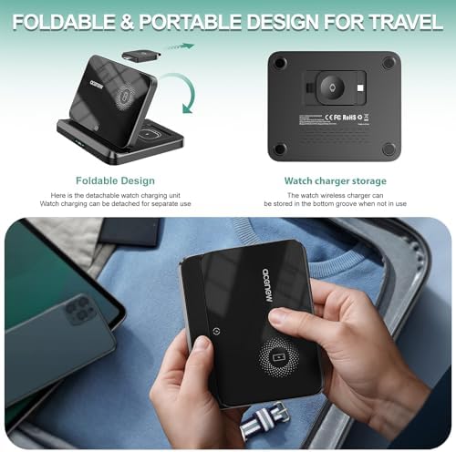 Revolutionize Your Charging Routine with the 3 in 1 Foldable Wireless Charging Station – Fast Mag-Safe Charger for i Phone 13/14/15 Pro Max, Apple Watch, and Air Pods – Sleek, Portable Design for Effortless Device Management and Enhanced Compatibility