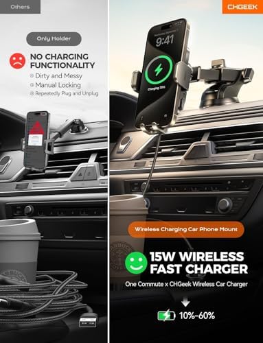 Effortless 15 W Fast Wireless Car Charger & Auto-Clamping Phone Holder Mount – Seamless Compatibility with i Phone, Samsung Galaxy & Google Pixel – Multifunctional Dashboard, Windshield & Air Vent Installation – Essential Hands-Free Accessory for Safe Navigation & Optimal Charging Performance