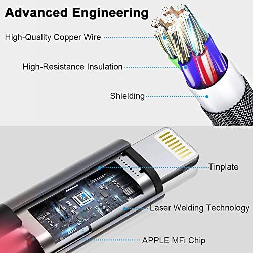Illuminate Your Charging Experience: MFi Certified 6 ft LED Light Up Lightning Cable for i Phone 14/13/12/11/11 Pro/Max/XS/XR/X/6/7/8 – Fast Charging & High-Speed Data Sync in Vibrant Purple – Optimal Durability & Enhanced Compatibility for Effortless Connectivity