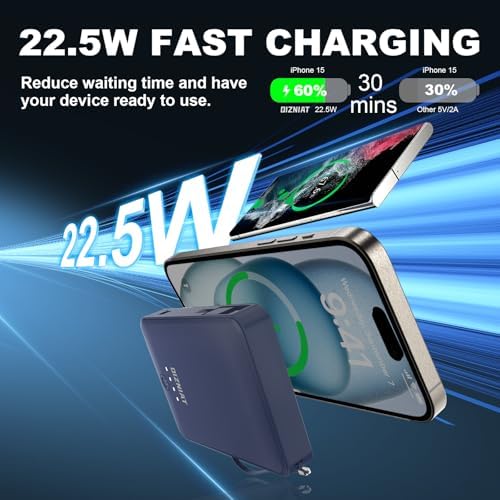 Compact 10,000 m Ah Fast Charging Power Bank with Integrated USB-C & Lightning Cables – Ultra Slim Travel Charger for i Phone 11-16 and Android Devices – Lightweight Design with 4 Simultaneous Outputs – Complete Charging Bundle with Wall Adapter & Organizer for Effortless Portability