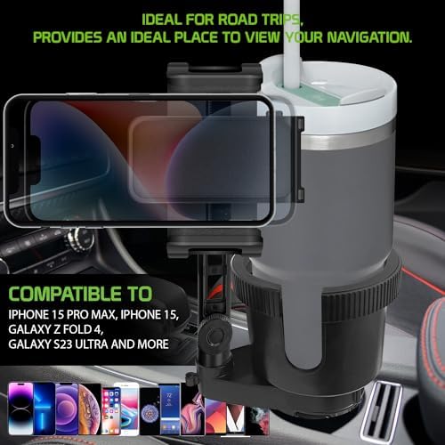 Revolutionary Car Cup Holder Phone Mount with Integrated Snack Tray – Ultimate Compatibility for i Phone, Samsung Galaxy, LG, Moto & Google Pixel – Hands-Free Convenience & 360-Degree Rotation for Safe Driving Enjoyment