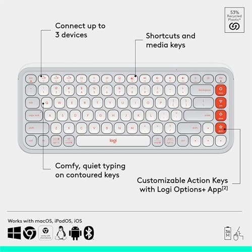Elevate Your Workspace with the Logitech POP ICON Wireless Bluetooth Keyboard – Stylish Graphite & White Design, Effortless Multi-Device Switching, Comfortable Low-Profile Typing, and Customizable Keys for Enhanced Productivity on Laptops, Tablets, and PCs