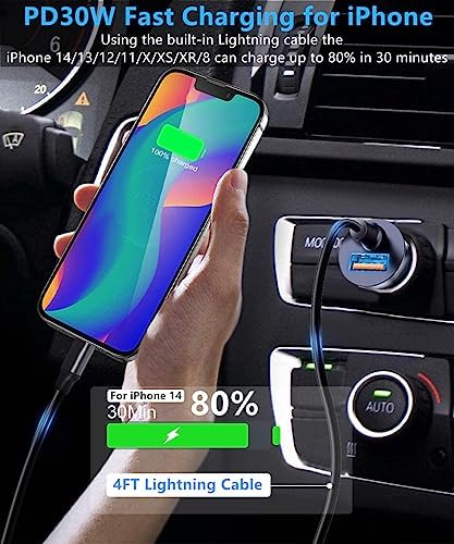 Dual-Port USB C Car Charger with 50 W Power Delivery – Super Fast Charging Adapter for i Phone 15/14 & Galaxy S24/S23 – Includes 4 ft Type C Cable – Enhanced Compatibility for Android Devices – Compact & Durable Cigarette Lighter Charger for On-the-Go Power Solutions