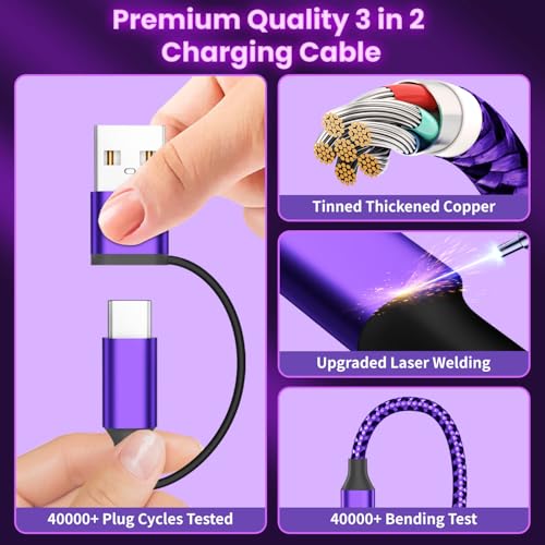 Travel Essentials 3-in-1 Charging Cable for Apple Watch & i Phone | Versatile 5 FT USB A/C to Type C Charger | Fast-Power Solution for Modern Travelers | Ultra-Lightweight & Portable Dual Compatibility | Convenient 2-Pack for Effortless Charging on the Go