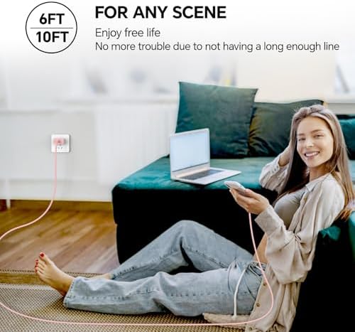 Sleek Pink 20 W Fast Charging Wall Charger with Dual 6/10 Ft USB-C Cables – Ultimate Power Solution for i Phone 16/15 & i Pad Pro – Compact, Durable, and Stylish for Effortless Portability and Versatile Device Compatibility