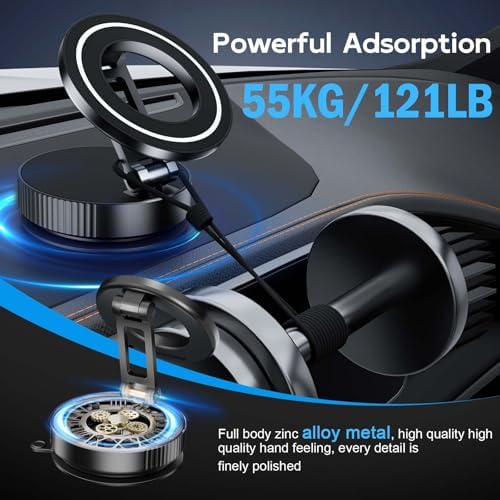 Magnetic Suction Cup Phone Mount for Magsafe, Foldable and 360° Retractable Hands-Free Vacuum Car Phone Holder for Car/Gym/Mirror/Smooth Surface, Compatible with iPhone Android, White – Enhanced Compatibility and Speed