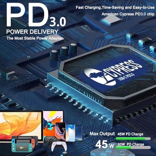 HKY 45 W USB Type-C Charger for Pioneer DJ Controllers & Google Pixel Devices – Ultra-Fast PD 3.0 Charging, Universal Compatibility, and Enhanced Safety Features for Laptops, Tablets, and Smartphones – Compact & Portable Power Adapter with 10 ft Cable and 5-Year Warranty