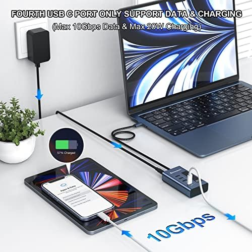 Minisopuru 4-Port USB C Hub – Ultra-Fast 10 Gbps Data Transfer & 20 W Rapid Charging Splitter for Mac Book Pro, i Pad & More – Lightweight Multiport Adapter for Seamless Device Connectivity – Ideal for On-the-Go Professionals