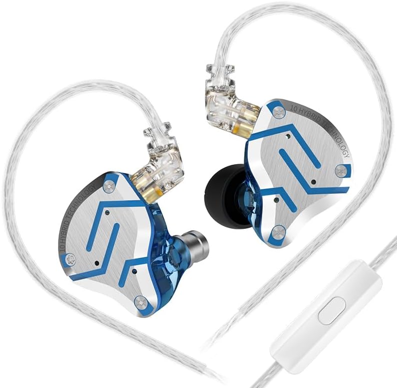 KZ ZS10 Pro Wired Gaming Earbuds – Premium 4 BA + 1 DD IEM Headphones with Microphone, Ergonomic Design for Extended Comfort, Detachable 2 PIN Cable for Versatile Compatibility, One-Button Control, Superior Sound Quality for Gamers and Audiophiles, Sleek Black Finish, Ideal for Immersive Audio Experiences