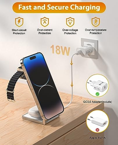 Revolutionize Your Charging Routine with the Ultimate 3-in-1 Mag-Safe Travel Dock: Lightning-Fast Wireless Charger for i Phone 15/14/13/12, Apple Watch & Air Pods – Compact, Magnetic Power Hub for Effortless On-the-Go Connectivity