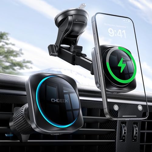 15 W Mag Safe Car Mount Charger for i Phone 16/15/14/13 – Fast Wireless Charging with Magnetic Holder – Versatile Vent, Windshield, or Dash Mount for Ultimate Convenience – Enhanced Cooling Technology & Seamless Compatibility with Mag Safe Cases – Stay Connected Safely on the Road