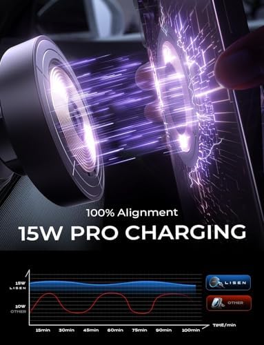Revolutionize Your Drive with the LISEN i Phone 16 Mag Safe Car Charger Mount – Lightning-Fast 15 W Wireless Power for i Phone 16, 15, 14, 13 & 12 Models, Sleek Silver Air Vent Design for Effortless Navigation and Hands-Free Convenience, Ultimate Compatibility for Modern Drivers