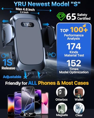 YRU 2025 Premium Adjustable Car Phone Holder Mount – Versatile Bendable Aluminum Arm for Secure Dashboard & Windshield Positioning – Universal Compatibility for i Phone 16, 15, 14, 13 Pro Max, Samsung & More – Sleek Black Design for Modern Vehicles – Effortless Tool-Free Installation – Enhance Navigation & Hands-Free Calling Experience
