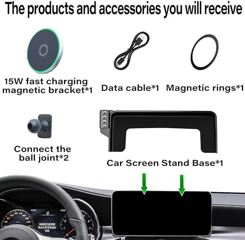 Car Phone Holder for 2020-2022 Mercedes Benz GLC / 2019-2021 C-Class Accessories Apply to 10.25 Inch Touch Screen 15W Fast Wireless Charger Screen Fixed Clip Cell Phone Mount – Enhanced Compatibility and Speed