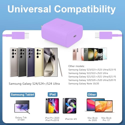 Rapid Charge 45 W USB Type C Power Adapter with 6.6 FT Cable for Samsung Galaxy – Ultimate Fast Charging Solution for S25/S25 Ultra/S24/S23/S22/Note Series – Enhanced Compatibility and Robust Build for Daily Demands