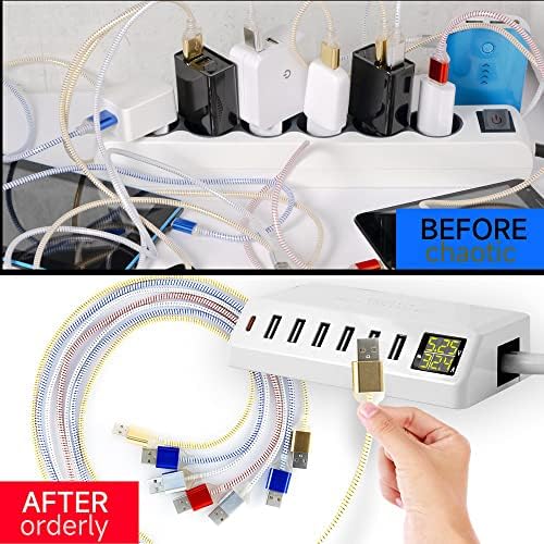 High-Power 7-Port USB Charging Hub with LED Display – 60 W/12 A Multi-Device Power Station for i Phone 14/13/12, Galaxy Tablets, Pixel, Headphones & More (Sleek Black) – Efficient PD20 W Rapid Charging Solution for Home & Office Use