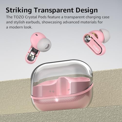 TOZO Hybrid Active Noise Cancelling Wireless Earbuds – Advanced Bluetooth 5.4 for Rapid Pairing, Immersive Deep Bass with 10 mm Drivers, AI-Powered Noise Cancellation via 4 Microphones for Crystal-Clear Calls, Fully Customizable 32 EQ Settings through TOZO App, Stylish and Waterproof Design for Comfort During Extended Wear