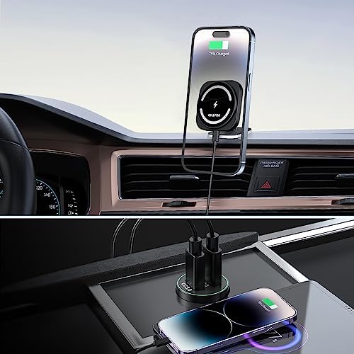 OHLPRO Mag Safe Car Mount Wireless Charger – 15 W Fast Charging Magnetic Phone Holder for i Phone 12-16 Series with Versatile Air Vent and Dashboard Installation – Enhanced Compatibility for On-the-Go Convenience and Safety