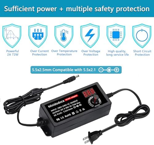 Universal 72 W Adjustable AC to DC Power Supply Adapter – Versatile 3 V to 36 V Converter with LED Voltage Display & 16 Interchangeable Tips for Efficient Household Electronics Charging – Ideal for Hobbyists and Professionals Seeking Optimal Performance and Portability