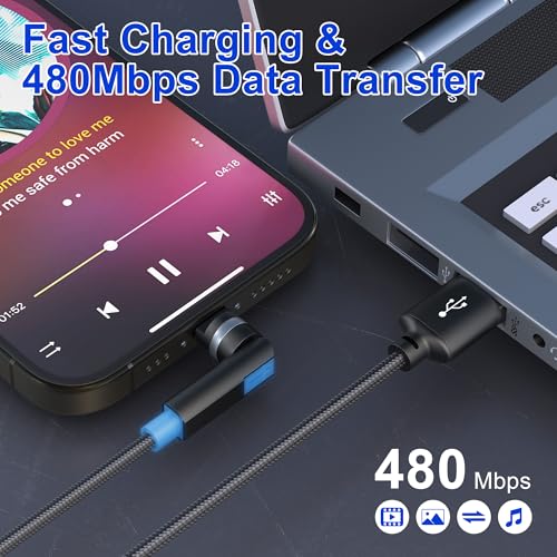 Revolutionize Your Charging Experience with the 90-Degree Lightning Cable – 360° Rotating Connector for Apple Devices | MFi Certified, Fast 2.4 A Charging, Right Angle Design for i Phone 14/13/12/11/X/8/7/6/5 Pro Max & i Pad | 3 FT Length for Ultimate Convenience and Compatibility
