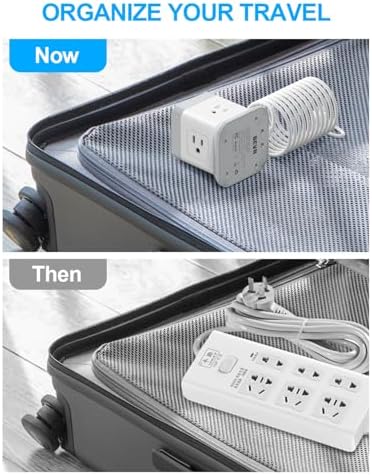 BEVA 10 ft Travel Power Strip with USB – Compact Cube Charging Station Featuring 4 Spacious Outlets and 3 Fast USB Ports for Home, Office, and Dorm Use – Overload Protection for Safe, Efficient Power Management