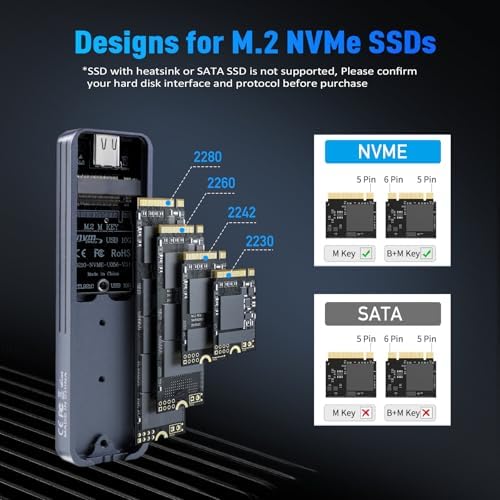 Revolutionize Your Storage with the VCOM M.2 NVMe Enclosure – High-Speed 10 Gbps USB 3.1 Aluminum Adapter for M-Key/M+B Key SSDs (2230/2242/2260/2280) – Ultimate Compatibility with Windows, Mac, Linux & Android – Built-in Cooling Pad for Enhanced Thermal Performance and Reliability