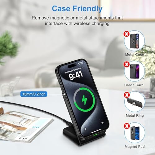 Fast Wireless Charging Dock for Motorola & Samsung Devices – 15 W Wireless Charger with QC 3.0 Adapter, Sleek Design for Edge 60, Edge 2024, Moto G Power 2025, Samsung S25 Series – Compact Phone Charging Solution for Home, Office, and Travel – Intelligent Safety Features to Prevent Overheating and Overcharging – Elevate Your Charging Experience with Enhanced Compatibility and Speed