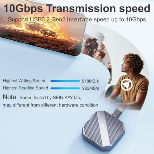 Revolutionary Mini M.2 Enclosure with Magnetic Heat Sink for i Phone 15 Pro Max – Achieve Lightning-Fast 10 Gbps NVME SSD Transfers, Ultimate Compatibility for Gamers and Creators, Compact Design for On-the-Go Efficiency