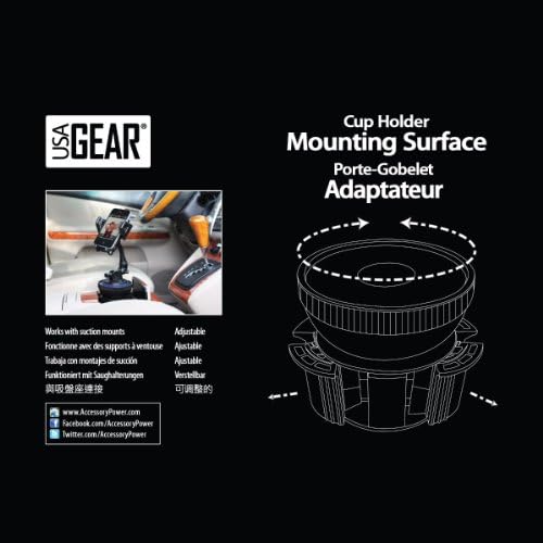 Transform Your Driving Experience with the USA GEAR Adjustable Cup Holder Mounting Pad Adapter – Versatile Suction Pad for Securely Holding Phones, Qi Chargers, and More – Fits Cup Holders Up to 3.75 Inches – Ultimate Stability and Enhanced Compatibility for Dash Mount Holders and Essential Devices