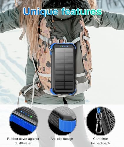 LATIMERIA 45800 m Ah Solar Power Bank – High-Capacity Portable Charger with QC 3.0 Fast Charging, USB-C Connectivity, and Eco-Friendly Solar Technology for i Phone, Samsung, Google Devices – Ultimate Reliability for On-the-Go Power Solutions