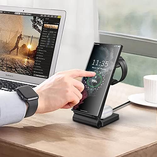 DINTNCCM 3-in-1 Fast Wireless Charging Station – Foldable Charger for Samsung Galaxy S24 Ultra, Galaxy Watch6, and Galaxy Buds – Sleek Black Design with Enhanced Safety Features for Home and Travel Use