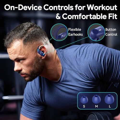 GOLREX Active Noise Cancelling Bluetooth Earbuds – 80-Hour Playtime with Wireless Charging Case, Over-Ear Hooks for Secure Fit, LED Battery Indicator, Premium Sound Quality for Fitness Enthusiasts – Ideal for Gym, Running, and Intense Workouts