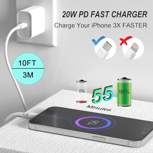 10 FT Apple MFi Certified Fast Charging Cable – Extra Long USB C to Lightning Connector for i Phone & i Pad – Rapid PD Power Delivery for Maximum Efficiency with i Phone 14 Pro Max/Plus, 13 Pro/Mini, 12, 11, X – Durable, Flexible, and Tangle-Free Design for Ultimate Charging Convenience