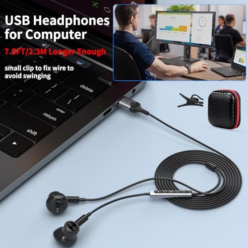 Ultra-Comfort USB Earbuds with Microphone for PC – 7.5 FT Wired Headset for Laptops, Perfect for Zoom Meetings and Virtual Learning – Magnetic Stereo Earphones Compatible with Dell, HP, and Think Pad – Crisp Audio Clarity, Lightweight Design for All-Day Use – Quick Volume Control for Effortless Communication – Tangle-Free Solution for Neat Workspaces – Boost Your Productivity with Enhanced Sound Experience