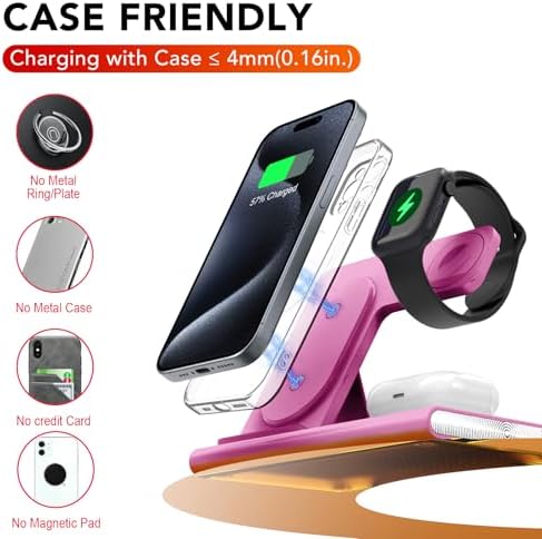 Ultra-Convenient 3-in-1 Foldable Wireless Charging Dock for Apple Devices – Rapid Power-Up Station for i Phone 16/15/14/13/12/11/X/XS, Apple Watch Series 10/9/8/7/Ultra2/Ultra/SE, and Air Pods Pro/2/3/4 – Lightweight Travel Charger with Integrated LED Light for Enhanced Portability and Efficiency