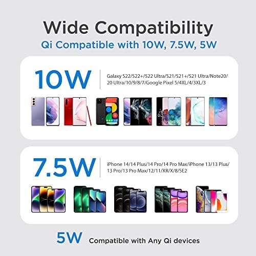 Gigastone 10 W Fast Wireless Charging Station – Dual Coil Charger for i Phone 14/13/12/11/Pro/Max/X/Xs/XR/8/8 Plus & Qi-Compatible Android Devices – Sleek Non-Slip Stand for Effortless Home or Office Charging Solutions