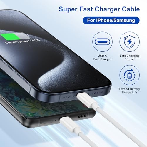 Apple i Phone 15 Charger Cable Trio – 6 ft USB-C to USB-C Fast Charging Set for i Phone 15, Mac Book & i Pad 12.9 – Superior Durability & Enhanced Compatibility for Effortless Powering Solutions